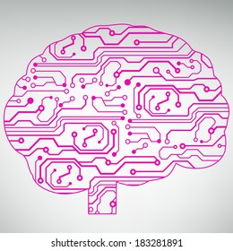 Circuit board computer style brain vector technology background. EPS10 illustration with abstract circuit brain