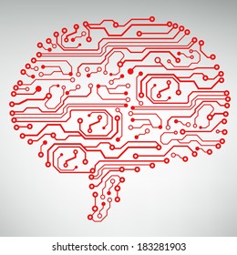 Circuit board computer style brain vector technology background. EPS10 illustration with abstract circuit brain
