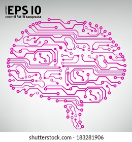 Circuit board computer style brain vector technology background. EPS10 illustration with abstract circuit brain