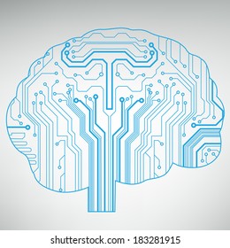 Circuit board computer style brain vector technology background. EPS10 illustration with abstract circuit brain