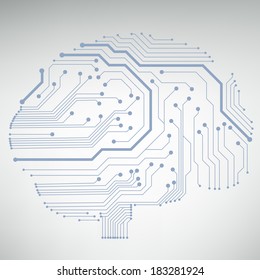 Circuit board computer style brain vector technology background. EPS10 illustration with abstract circuit brain