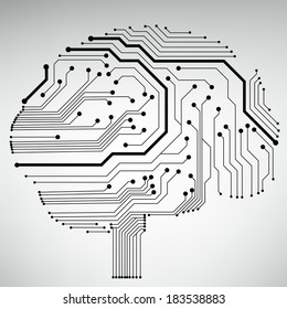 Circuit board computer style brain vector technology background. EPS10 illustration with abstract circuit brain 