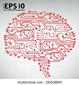 Circuit board computer style brain vector technology background. EPS10 illustration with abstract circuit brain 