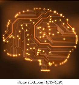 Circuit board computer style brain vector technology background. EPS10 illustration with abstract circuit brain 
