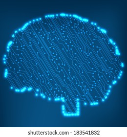 Circuit board computer style brain vector technology background. EPS10 illustration with abstract circuit brain 