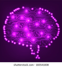 Circuit board computer style brain vector technology background. EPS10 illustration with abstract circuit brain 