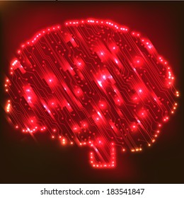 Circuit board computer style brain vector technology background. EPS10 illustration with abstract circuit brain 