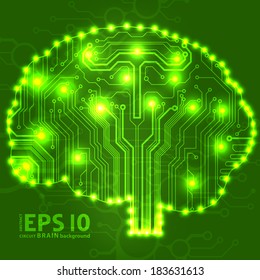 Circuit board computer style brain vector technology background. EPS10 illustration with abstract circuit brain 