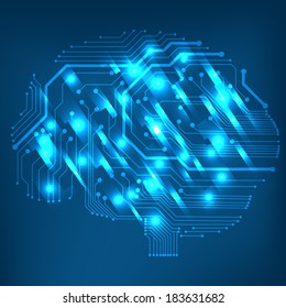 Circuit board computer style brain vector technology background. EPS10 illustration with abstract circuit brain 