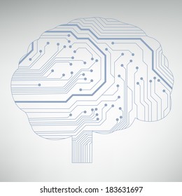 Circuit board computer style brain vector technology background. EPS10 illustration with abstract circuit brain 