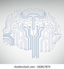 Circuit board computer style brain vector technology background. EPS10 illustration with abstract circuit brain 