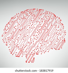 Circuit board computer style brain vector technology background. EPS10 illustration with abstract circuit brain 