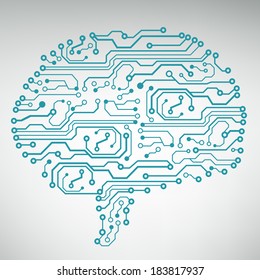 Circuit board computer style brain vector technology background. EPS10 illustration with abstract circuit brain 