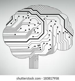 Circuit board computer style brain vector technology background. EPS10 illustration with abstract circuit brain 