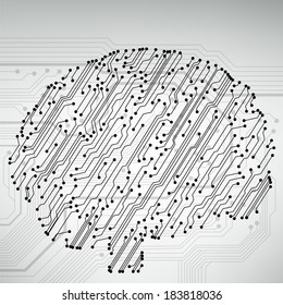 Circuit board computer style brain vector technology background. EPS10 illustration with abstract circuit brain 