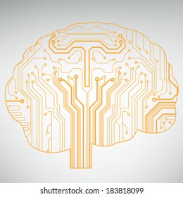 Circuit board computer style brain vector technology background. EPS10 illustration with abstract circuit brain 
