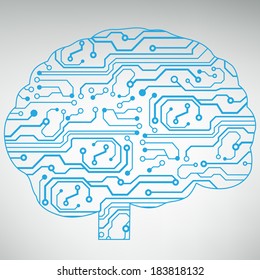 Circuit board computer style brain vector technology background. EPS10 illustration with abstract circuit brain 