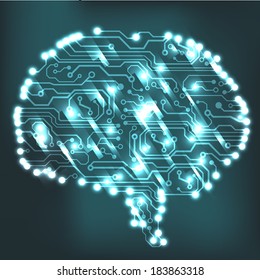Circuit board computer style brain vector technology background. EPS10 illustration with abstract circuit brain 
