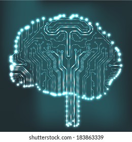 Circuit board computer style brain vector technology background. EPS10 illustration with abstract circuit brain 
