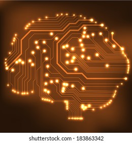 Circuit board computer style brain vector technology background. EPS10 illustration with abstract circuit brain 