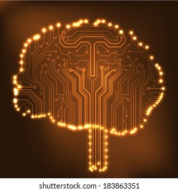 Circuit board computer style brain vector technology background. EPS10 illustration with abstract circuit brain 