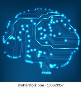 Circuit board computer style brain vector technology background. EPS10 illustration with abstract circuit brain 