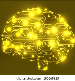 Circuit board computer style brain vector technology background. EPS10 illustration with abstract circuit brain 