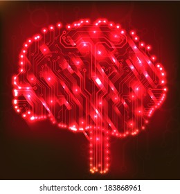 Circuit board computer style brain vector technology background. EPS10 illustration with abstract circuit brain 