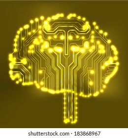 Circuit board computer style brain vector technology background. EPS10 illustration with abstract circuit brain 