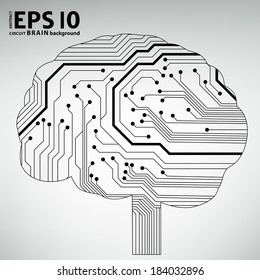 Circuit board computer style brain vector technology background