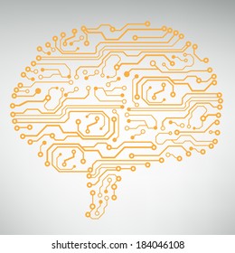 Circuit board computer style brain vector technology background. EPS10 illustration with abstract circuit brain 