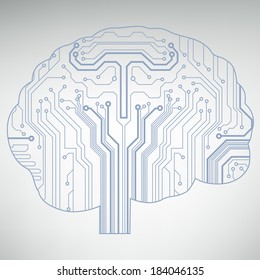 Circuit board computer style brain vector technology background. EPS10 illustration with abstract circuit brain 