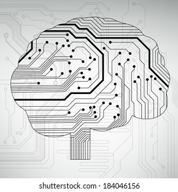 Circuit board computer style brain vector technology background. EPS10 illustration with abstract circuit brain 
