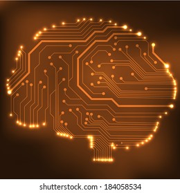 Circuit board computer style brain vector technology background. EPS10 illustration with abstract circuit brain 