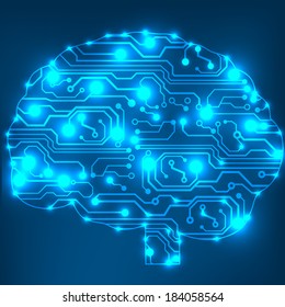 Circuit board computer style brain vector technology background. EPS10 illustration with abstract circuit brain 