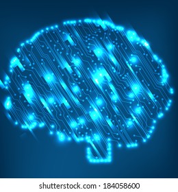 Circuit board computer style brain vector technology background. EPS10 illustration with abstract circuit brain 