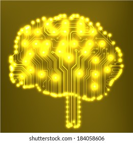 Circuit board computer style brain vector technology background. EPS10 illustration with abstract circuit brain 