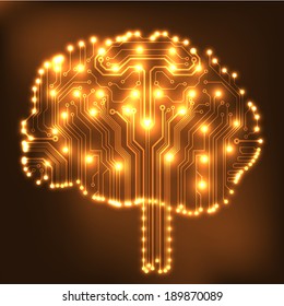 Circuit board computer style brain vector technology background. EPS10 illustration with abstract circuit brain 