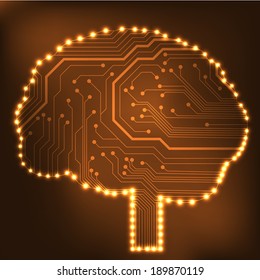 Circuit board computer style brain vector technology background. EPS10 illustration with abstract circuit brain 