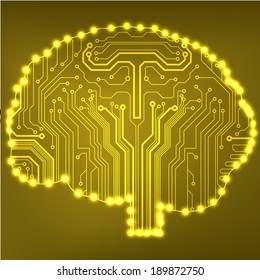 Circuit board computer style brain vector technology background. EPS10 illustration with abstract circuit brain 