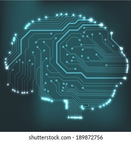 Antecedentes de la tecnología del vector cerebral del estilo de la computadora de la tarjeta de circuitos. Ilustración EPS10 con cerebro de circuito abstracto 