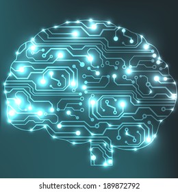 Circuit board computer style brain vector technology background. EPS10 illustration with abstract circuit brain 