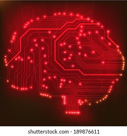 Circuit board computer style brain vector technology background. EPS10 illustration with abstract circuit brain 
