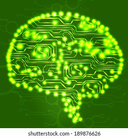 Circuit board computer style brain vector technology background. EPS10 illustration with abstract circuit brain 