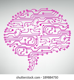 Circuit board computer style brain vector technology background. EPS10 illustration with abstract circuit brain 