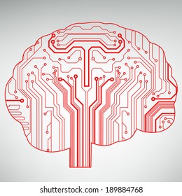 Circuit board computer style brain vector technology background. EPS10 illustration with abstract circuit brain 