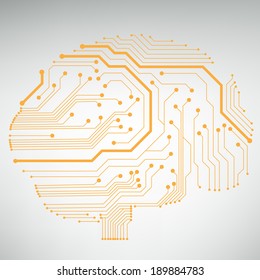 Circuit board computer style brain vector technology background. EPS10 illustration with abstract circuit brain 