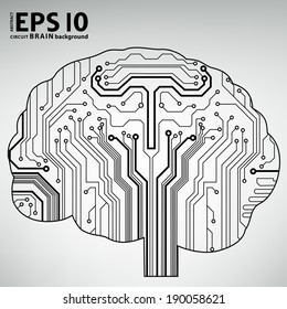 Circuit board computer style brain vector technology background. EPS10 illustration with abstract circuit brain 