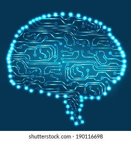 Circuit board computer style brain vector technology background. EPS10 illustration with abstract circuit brain  