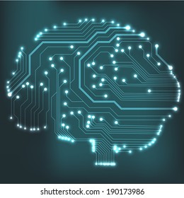 Circuit board computer style brain vector technology background. EPS10 illustration with abstract circuit brain 